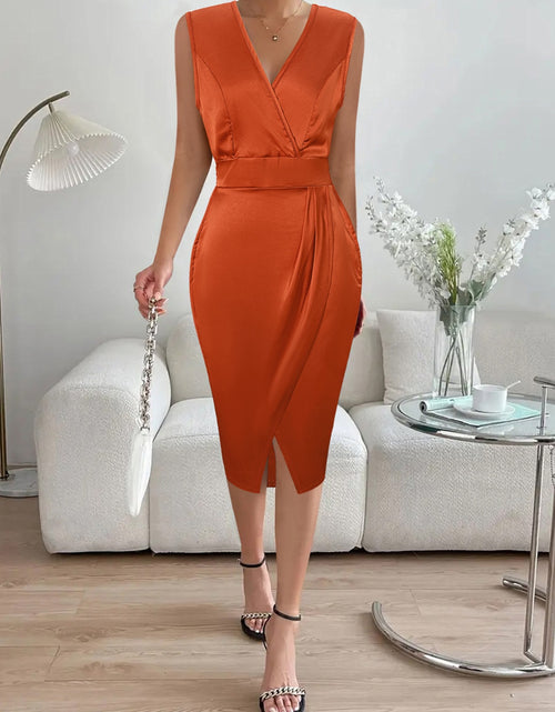 Load image into Gallery viewer, Slit Surplice Sleeveless Midi Dress
