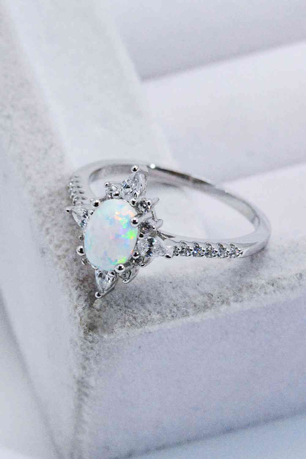 Platinum-Plated Opal and Zircon Ring