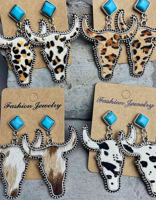 Load image into Gallery viewer, Bull Shape Turquoise Dangle Earrings
