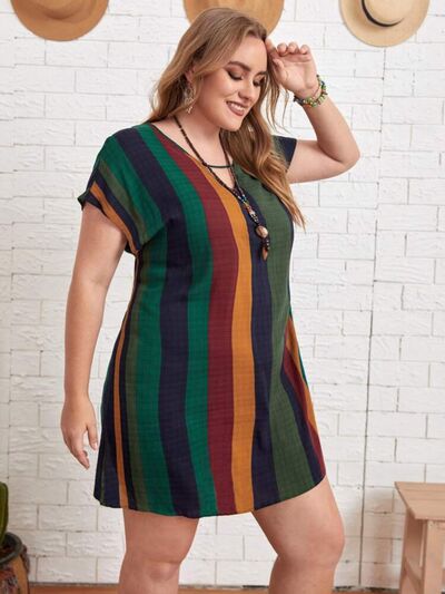 Load image into Gallery viewer, Plus Size Striped Short Sleeve Mini Dress
