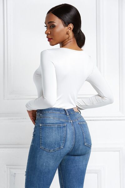 Load image into Gallery viewer, Half Zip Scoop Neck Long Sleeve Bodysuit
