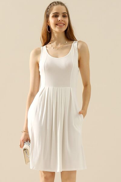 Load image into Gallery viewer, Doublju Full Size Round Neck Ruched Sleeveless Dress with Pockets
