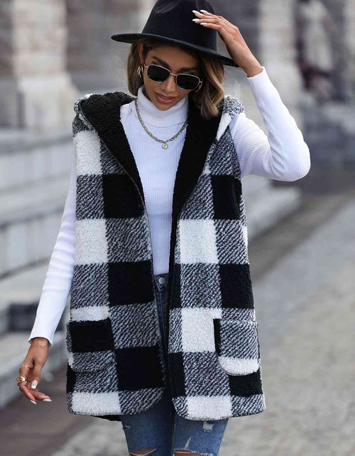 Load image into Gallery viewer, Plaid Hooded Vest with Pockets
