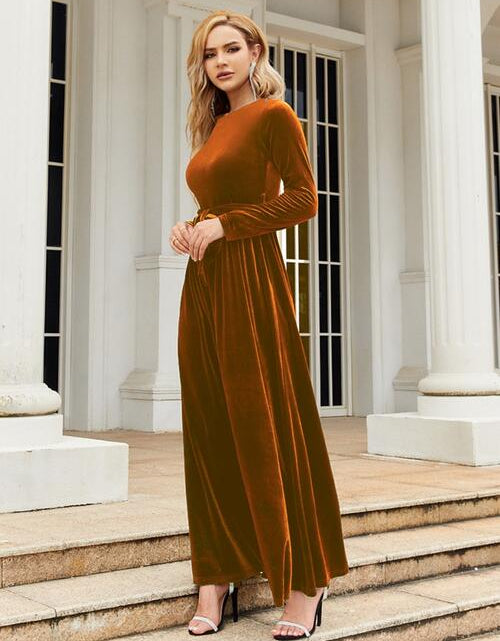 Load image into Gallery viewer, Tie Front Round Neck Long Sleeve Maxi Dress
