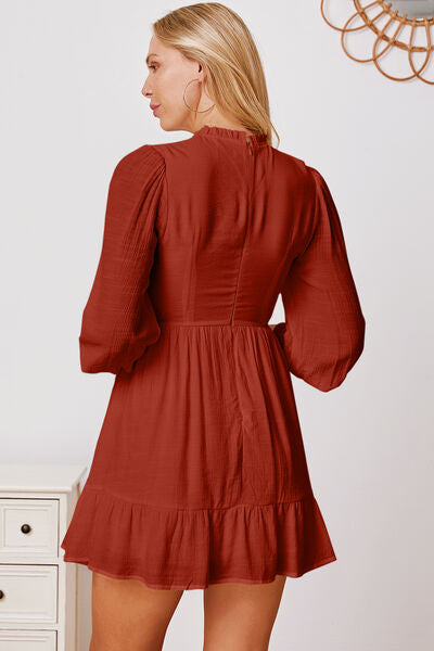 Load image into Gallery viewer, Frill Balloon Sleeve Ruffle Hem Mini Dress
