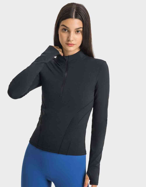 Load image into Gallery viewer, Half Zip Thumbhole Sleeve Sports Top
