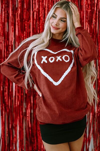 Load image into Gallery viewer, Heart Letter Graphic Round Neck Sweatshirt
