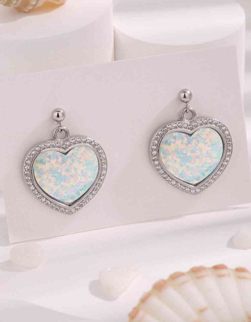 Load image into Gallery viewer, Platinum-Plated Opal Heart Earrings
