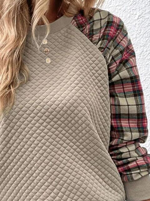 Load image into Gallery viewer, Plaid Round Neck Sweatshirt
