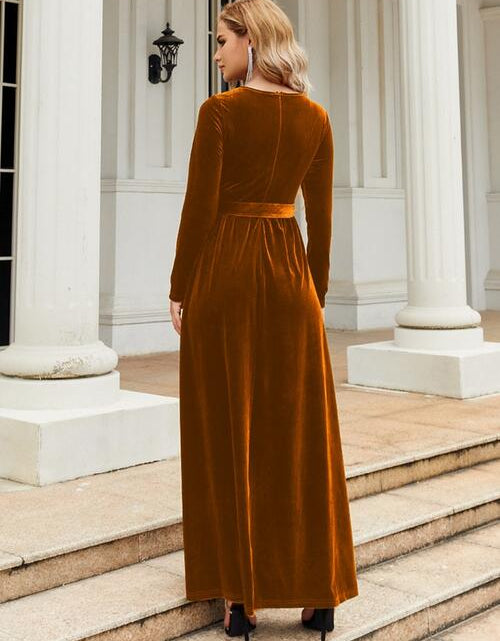 Load image into Gallery viewer, Tie Front Round Neck Long Sleeve Maxi Dress
