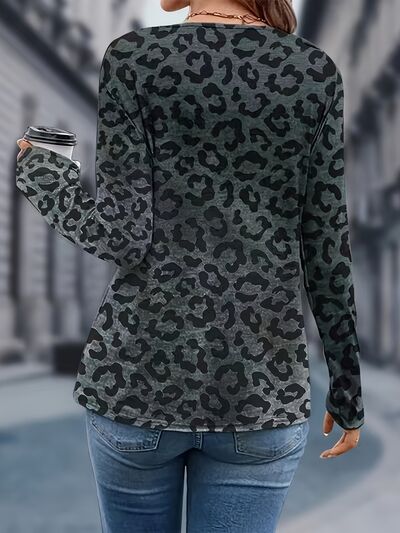 Load image into Gallery viewer, Leopard V-Neck Long Sleeve T-Shirt
