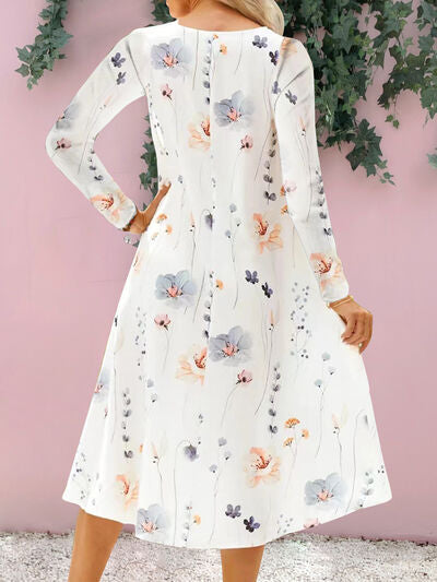 Load image into Gallery viewer, Floral Notched Long Sleeve Midi Dress
