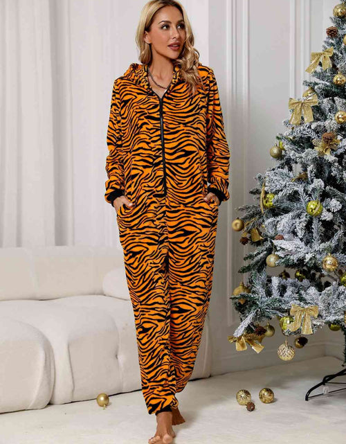 Load image into Gallery viewer, Animal Print  Zip Front Lounge Jumpsuit with Pockets
