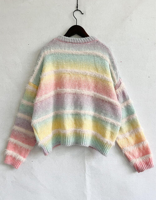 Load image into Gallery viewer, Striped Round Neck Long Sleeve Sweater
