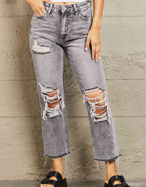 Load image into Gallery viewer, BAYEAS Acid Wash Distressed Cropped Straight Jeans
