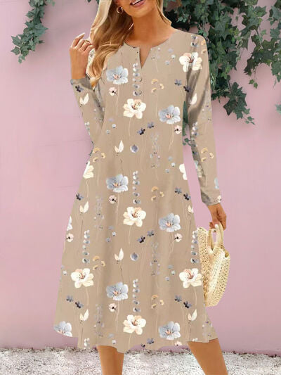 Load image into Gallery viewer, Floral Notched Long Sleeve Midi Dress
