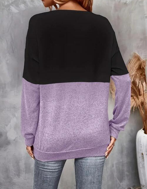 Load image into Gallery viewer, Contrast Crisscross V-Neck Long Sleeve Top
