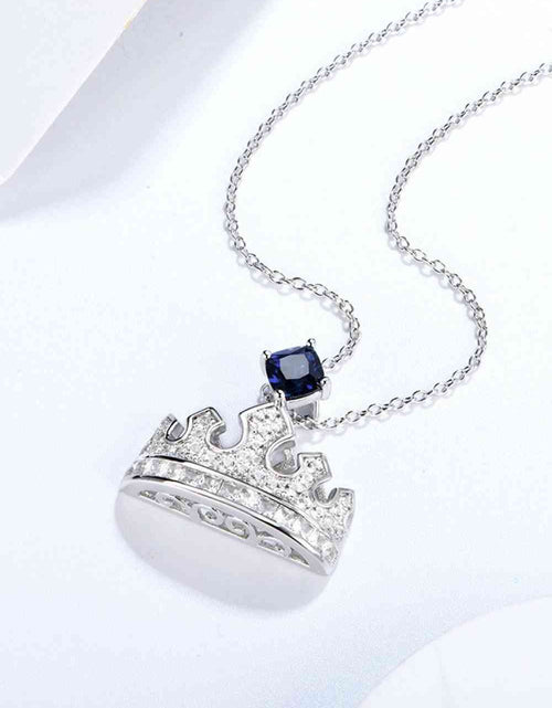 Load image into Gallery viewer, Zircon Lab-Grown Sapphire Crown Shape Pendant Necklace
