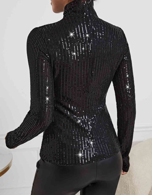 Load image into Gallery viewer, Sequin Turtleneck Long Sleeve Blouses
