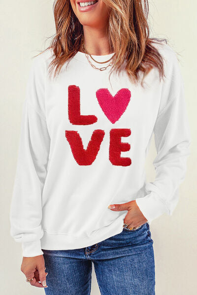 Load image into Gallery viewer, LOVE Round Neck Dropped Shoulder Sweatshirt
