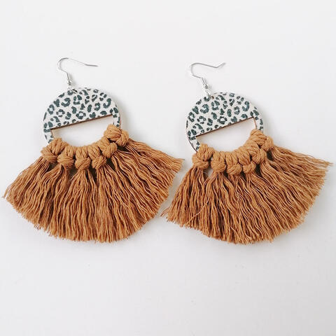 Load image into Gallery viewer, Tassel Detail Leopard Drop Earrings
