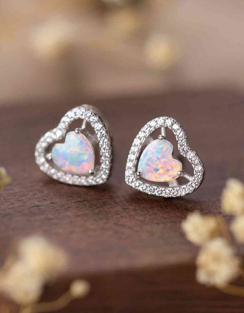 Load image into Gallery viewer, 925 Sterling Silver Opal Heart Stud Earrings
