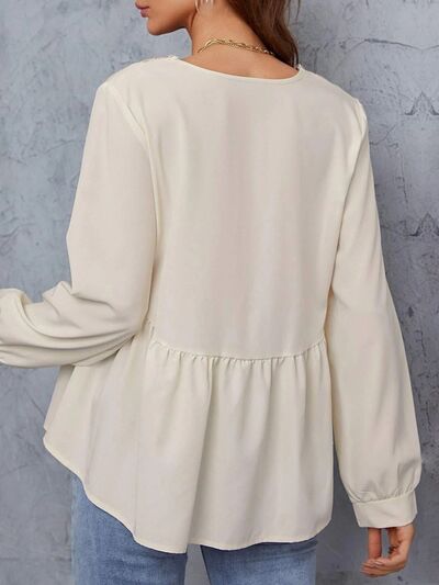 Load image into Gallery viewer, V-Neck Peplum Long Sleeve Shirt
