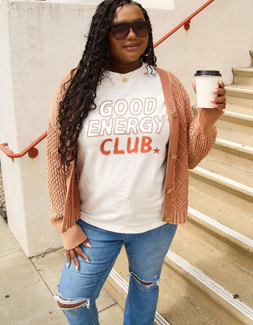 Load image into Gallery viewer, Simply Love Full Size GOOD ENERGY CLUB Short Sleeve T-Shirt
