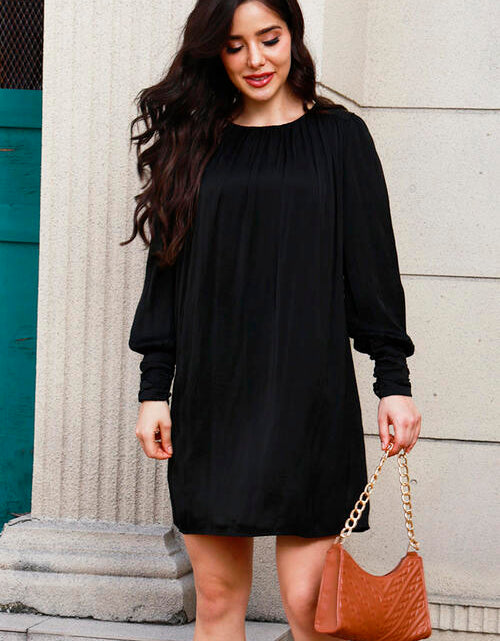 Load image into Gallery viewer, Ruched Round Neck Long Sleeve Mini Dress
