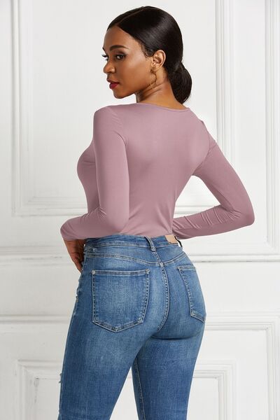 Load image into Gallery viewer, Half Zip Scoop Neck Long Sleeve Bodysuit
