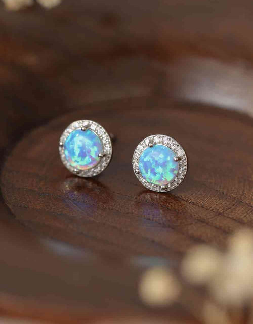 Load image into Gallery viewer, 925 Sterling Silver Platinum-Plated Opal Round Stud Earrings
