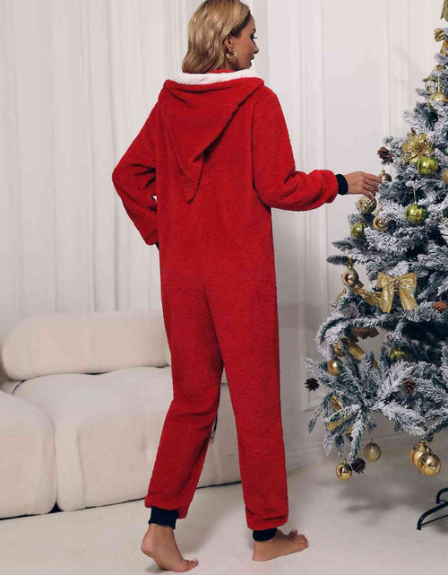 Load image into Gallery viewer, Zip Front Long Sleeve Hooded Teddy Lounge Jumpsuit
