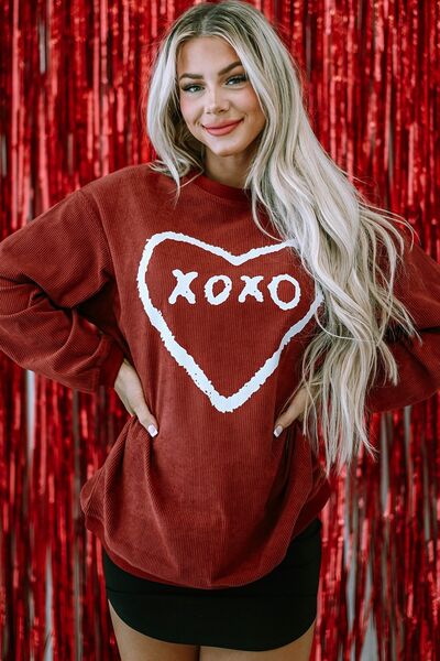 Load image into Gallery viewer, Heart Letter Graphic Round Neck Sweatshirt
