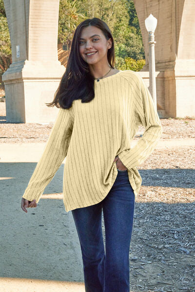 Load image into Gallery viewer, Basic Bae Full Size Ribbed Round Neck Long Sleeve Knit Top
