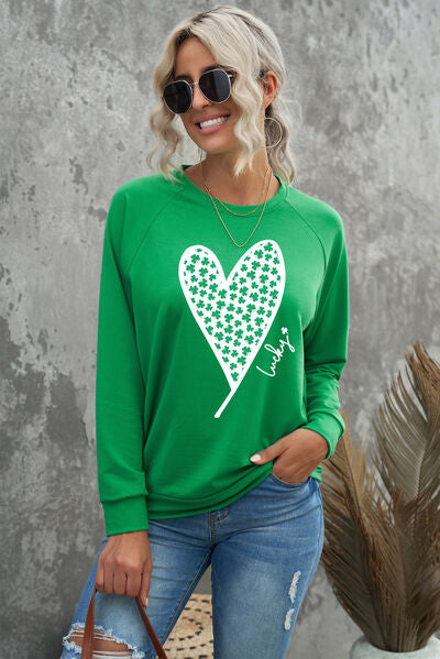 Load image into Gallery viewer, Heart Graphic Round Neck Sweatshirt
