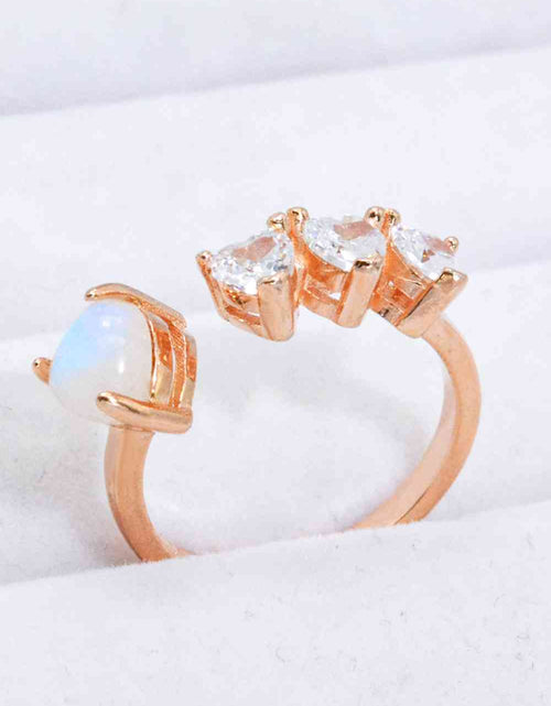 Load image into Gallery viewer, Natural Moonstone and Zircon Heart Open Ring
