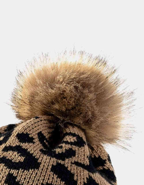 Load image into Gallery viewer, Leopard Pom-Pom Cuffed Beanie
