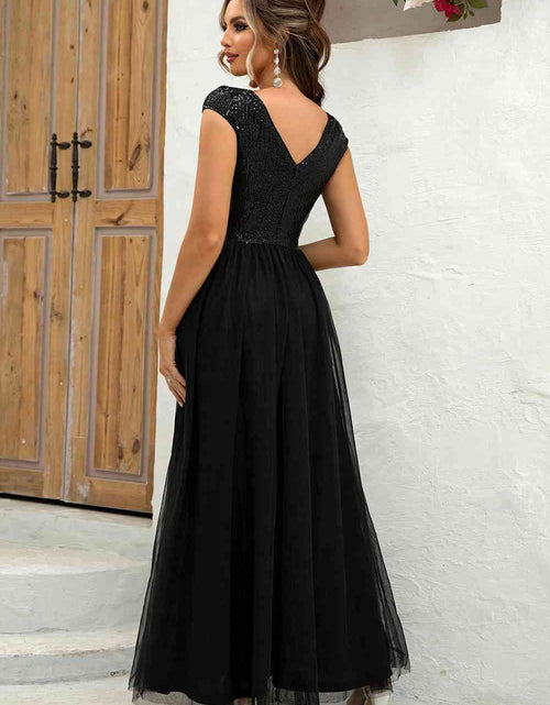 Load image into Gallery viewer, Sequin V-Neck Mesh Maxi Dress
