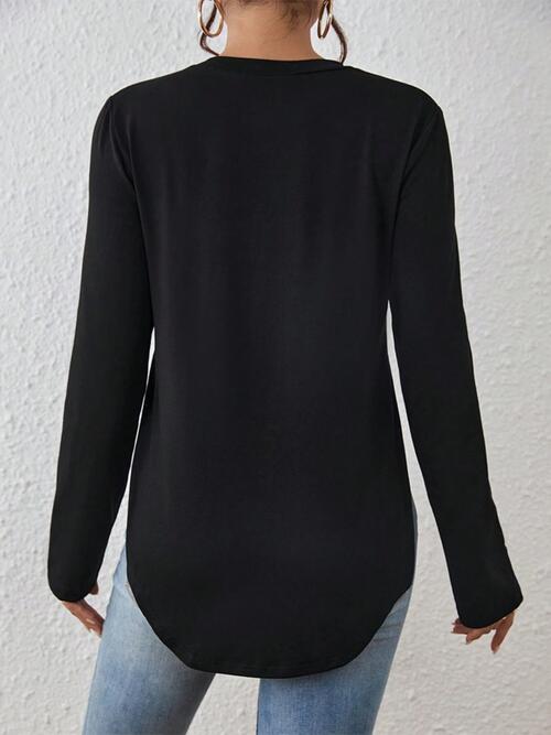 Round Neck Long Sleeve Slit T-Shirt