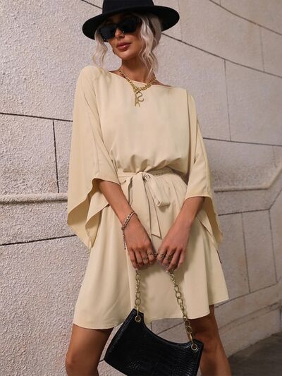 Load image into Gallery viewer, Tie Waist Kimono Sleeve Mini Dress
