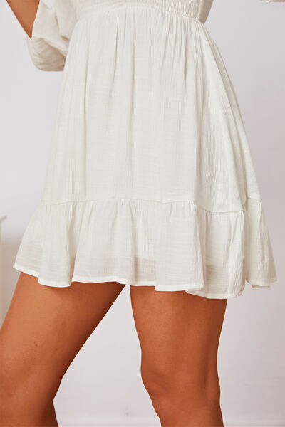 Load image into Gallery viewer, Frill Balloon Sleeve Ruffle Hem Mini Dress
