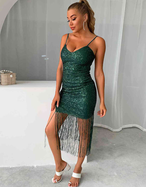 Load image into Gallery viewer, Sequin Fringe Spaghetti Strap Dress
