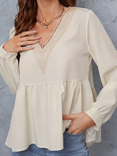 Load image into Gallery viewer, V-Neck Peplum Long Sleeve Shirt
