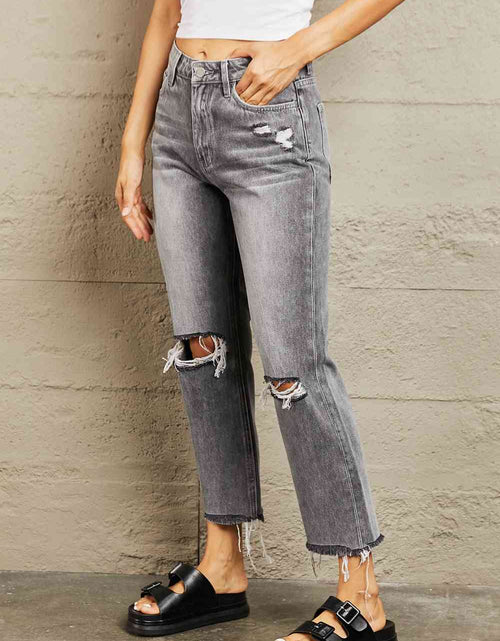 Load image into Gallery viewer, BAYEAS Stone Wash Distressed Cropped Straight Jeans
