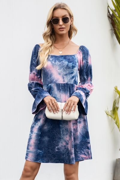 Load image into Gallery viewer, Tie-Dye Square Neck Flounce Sleeve Dress
