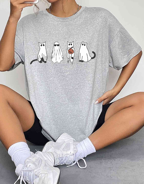 Load image into Gallery viewer, Round Neck Short Sleeve Ghost Graphic T-Shirt
