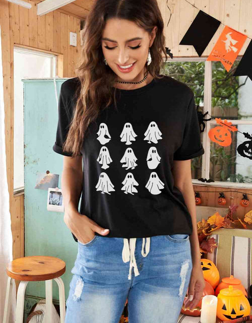 Load image into Gallery viewer, Round Neck Short Sleeve Ghost Graphic T-Shirt
