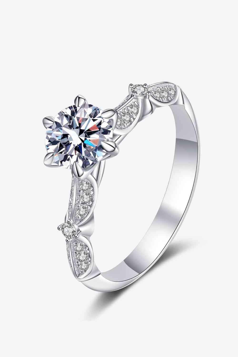 925 Sterling Silver Inlaid Moissanite 6-Prong Ring