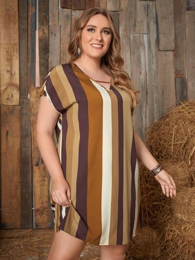 Load image into Gallery viewer, Plus Size Striped Short Sleeve Mini Dress
