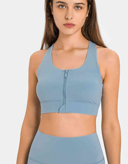 Load image into Gallery viewer, Zip Up Racerback Sports Bra
